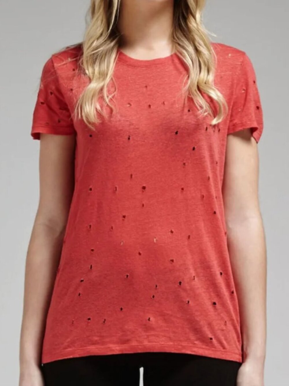 Iro Distressed Short Sleeve LINEN Tee Clay Red $180 Medium